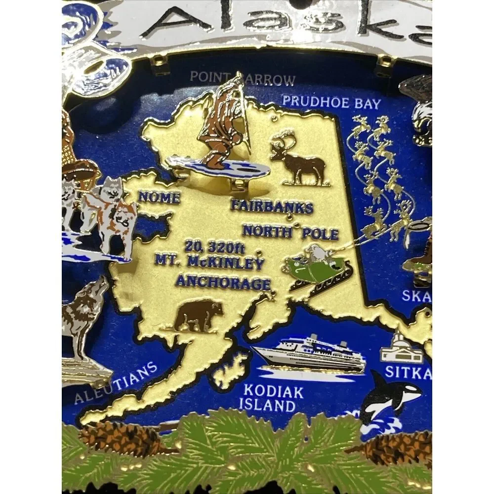 3D Nation Treasures Genuine Brass‎ Alaska State Landmarks color enamel plaque